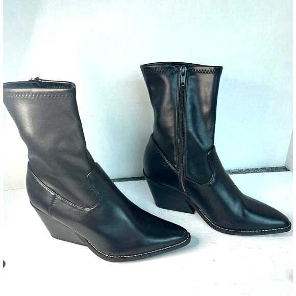 NWOT Universal Thread Aubree Black Vegan Leather Western Mid Calf Zip Boots 7 - Picture 2 of 10